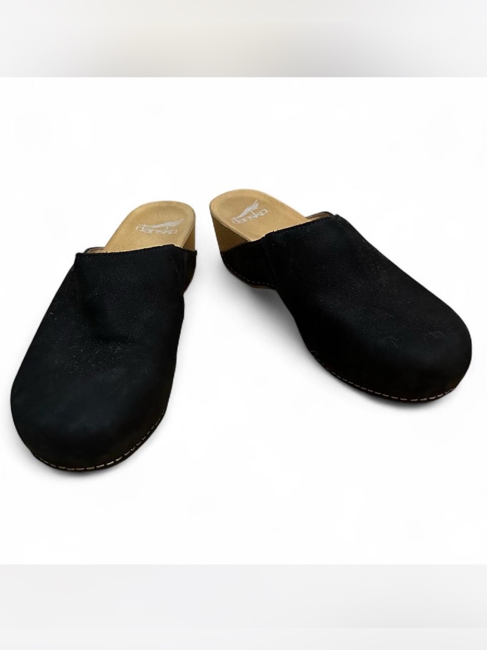 💜 Dansko Talulah Black Leather Mule Clog w/ Wooden Sole (38)